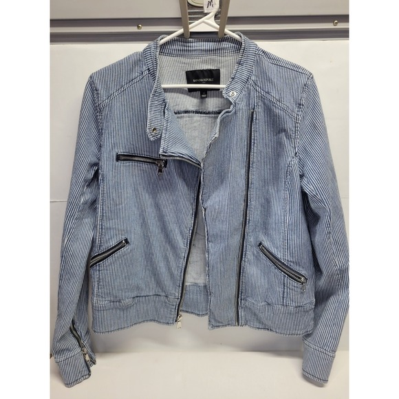 Banana Republic Jackets & Blazers - Vtg Banana Republic Women Blue Stripe Moto Jacket Size M Casual Layering Fashion